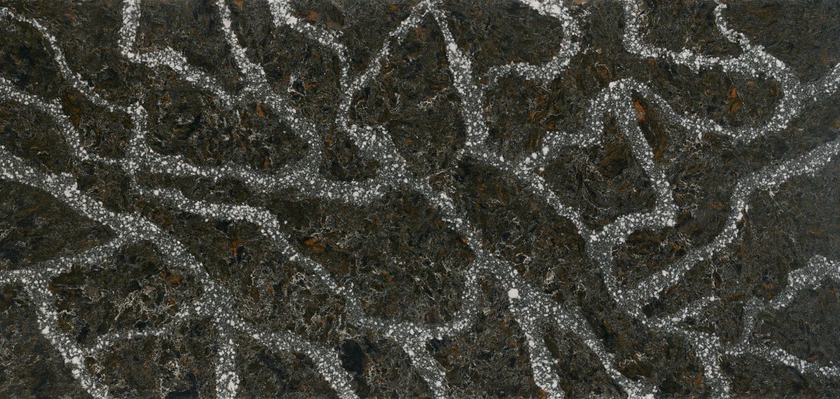 Ellesmere™: Winding White Crystal Veins on Dark Black Background - Kitchen Countertop